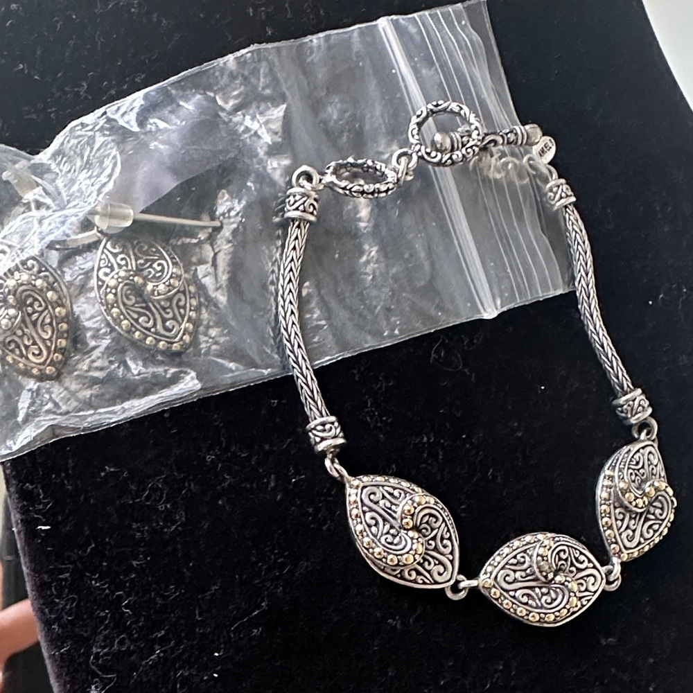 Samuel B Vintage-Inspired Filigree Silver Bracelet and Earrings  18K 925